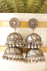 2 Layer Statement Long Oxidised Finish Jhumka Earrings