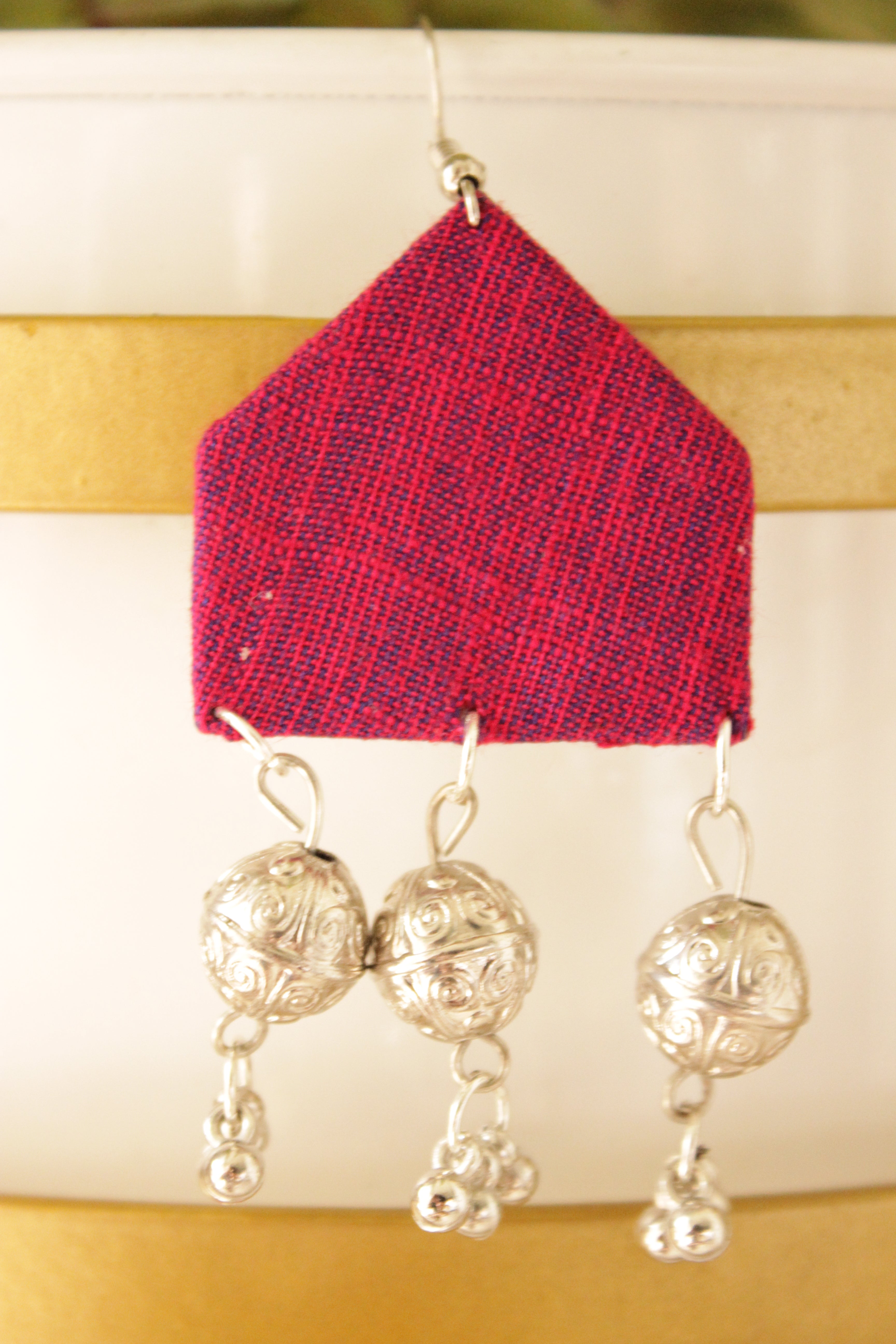 Fabric Earrings Accentuated with Silver Finish Metal Charms