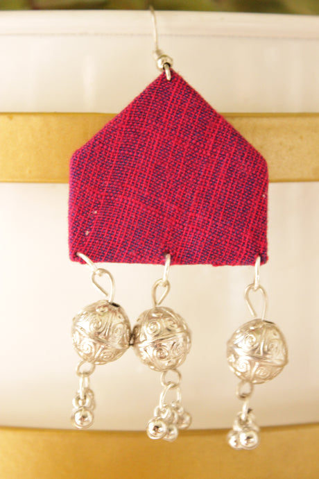 Fabric Earrings Accentuated with Silver Finish Metal Charms