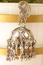 Load image into Gallery viewer, Peacock Motif Mirror Work jhumka Earrings

