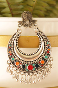 Silver Finish Crescent Shaped Petite Silver Finish Afghani Earrings