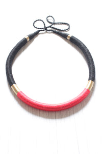 Red and Black Minimalist Choker Handcrafted with Fabric Threads