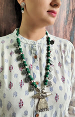 Load image into Gallery viewer, Fabric Beads and Coins Necklace Set with Warrior Metal Pendant
