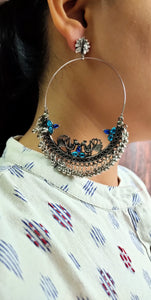 Peacock Detailing Chandbali with Blue Rhinestones