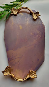 Premium Wood Serving Tray (Long) with a Splash of Colors and Gold Painted Handles