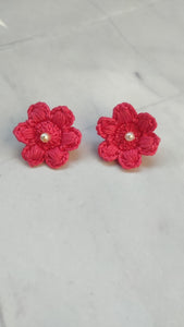 Baby Pink Flower Handcrafted Crochet Earrings
