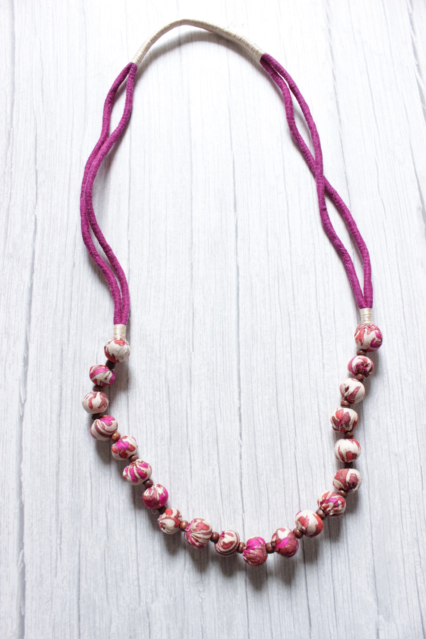 Lavender Block Printed Fabric Beads Handcrafted Necklace