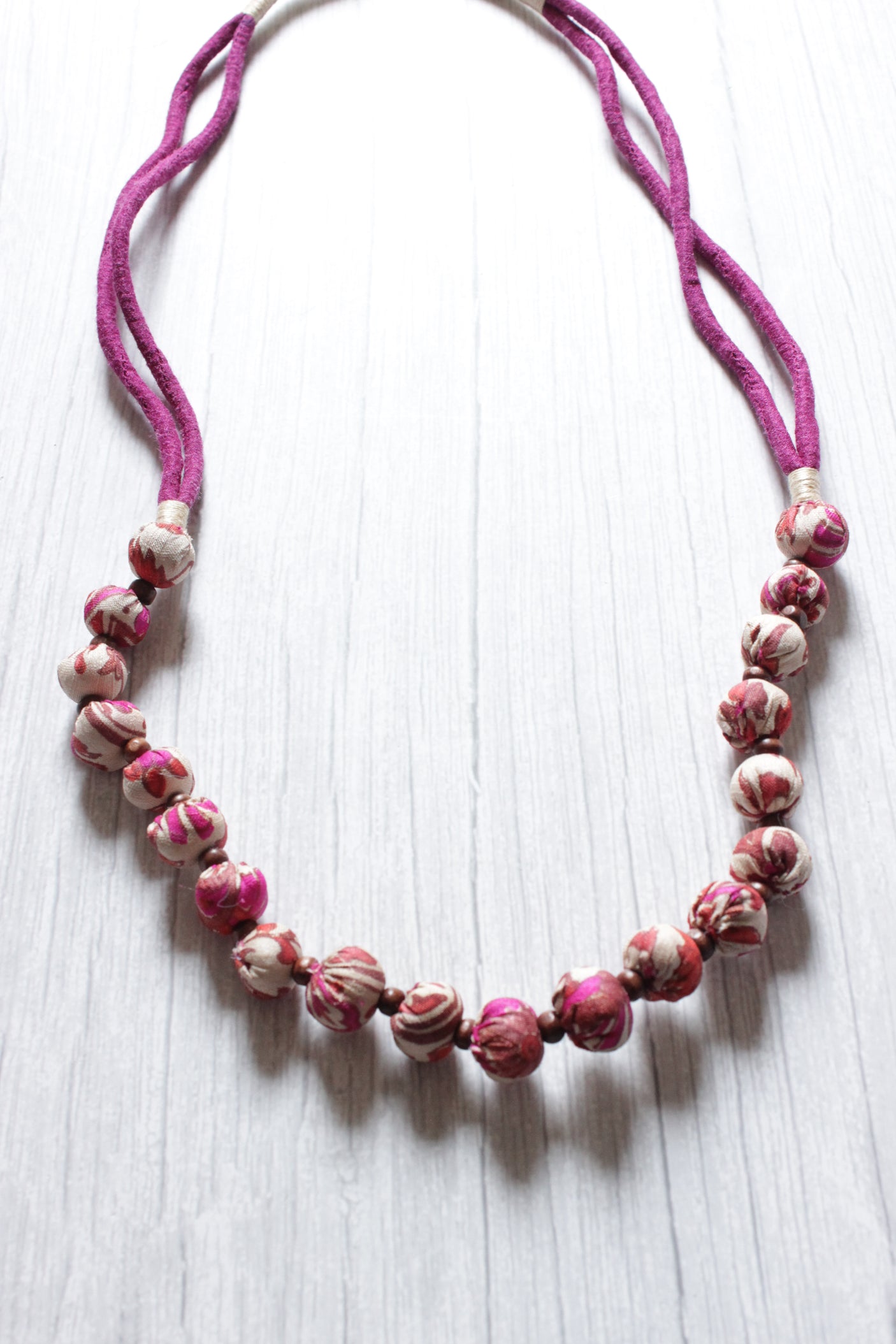 Lavender Block Printed Fabric Beads Handcrafted Necklace