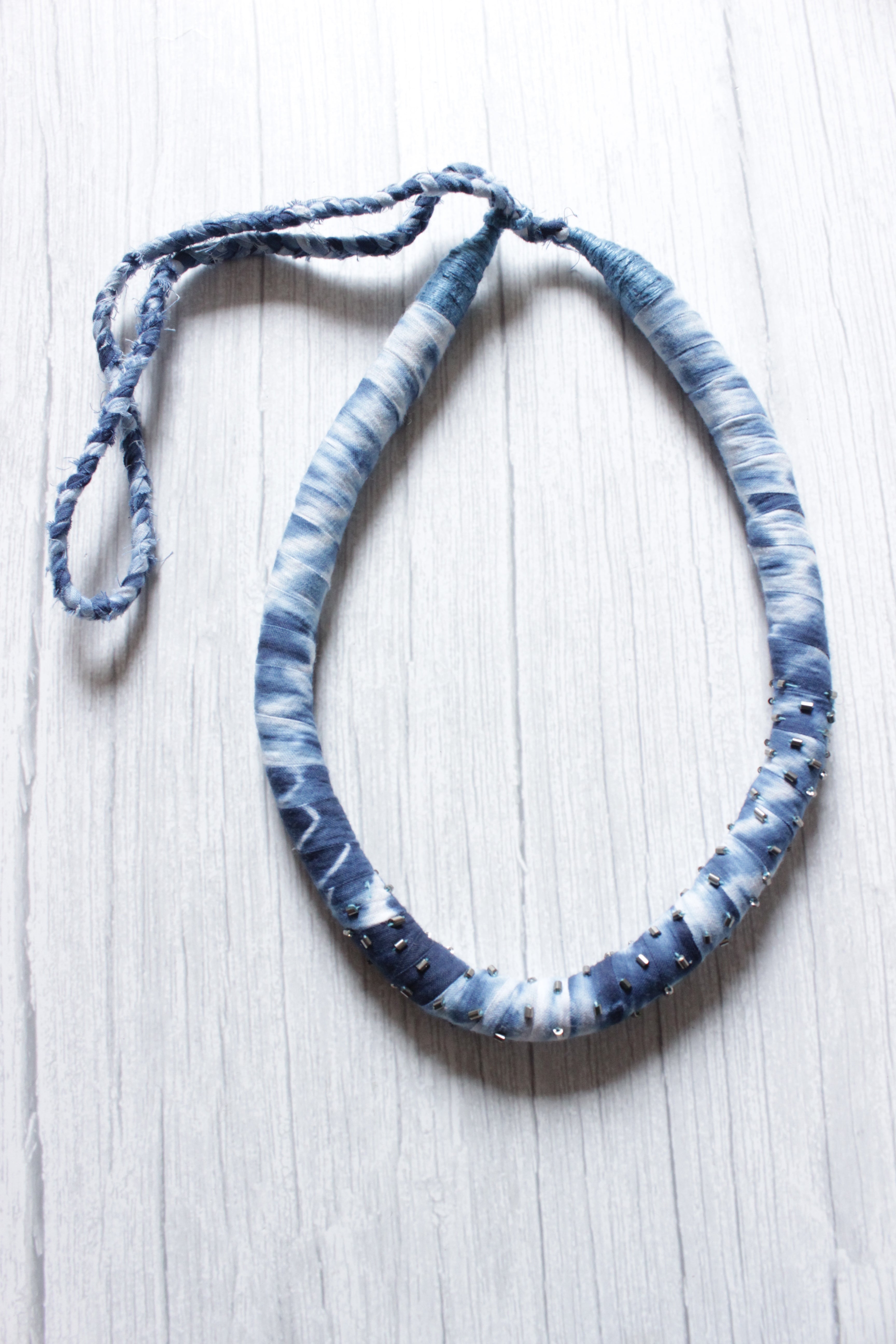 Handcrafted Natural Dyed Indigo Fabric Choker Necklace