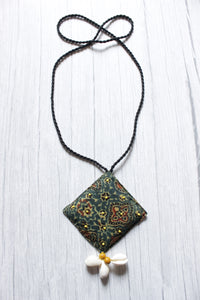 Elegant Handcrafted Ajrakh Fabric Necklace Embellished with Shells