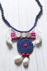 Elegant Handcrafted Fabric & Rope Necklace Embellished with Glass Beads and Shells