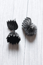 Load image into Gallery viewer, Oxidised Finish Lotus Jhumka Earrings
