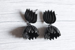 Load image into Gallery viewer, Oxidised Finish Lotus Jhumka Earrings
