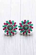 Load image into Gallery viewer, Vibrant Pink and Green Glass Stones Embedded Stud Earrings
