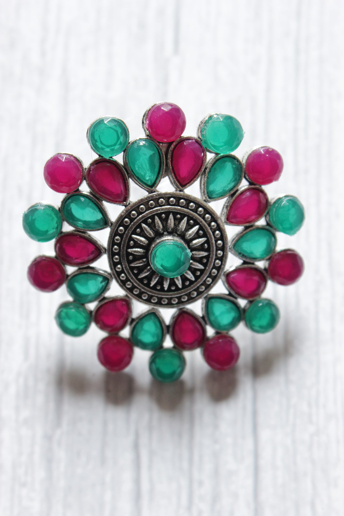 Vibrant Pink and Green Glass Stones Embedded Stud Earrings