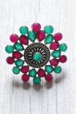 Load image into Gallery viewer, Vibrant Pink and Green Glass Stones Embedded Stud Earrings
