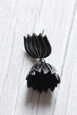 Load image into Gallery viewer, Oxidised Finish Lotus Jhumka Earrings
