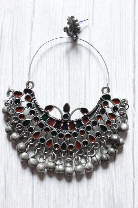 Earthy Tone Oxidised Finish Afghani Chandbali Earrings