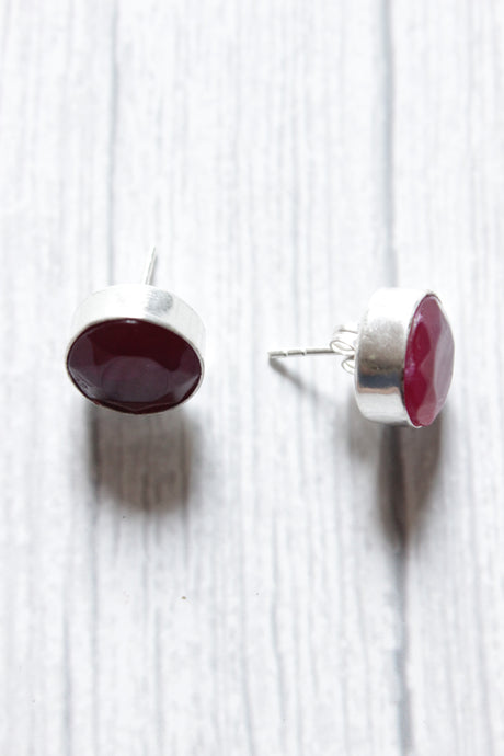 Pink Natural Gemstones Embedded Silver Plated Stud Earrings
