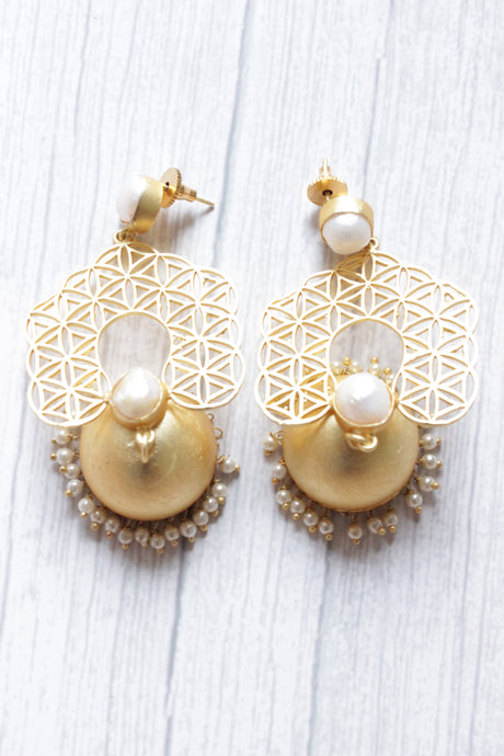 Outstanding River Pearl Gold Plated Intricately Detailed Jhumka Earrings