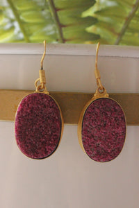 Pink Titanium Druzy Natural Gemstone Gold Plated Hook Earrings