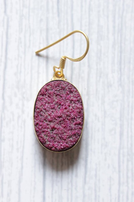 Pink Titanium Druzy Natural Gemstone Gold Plated Hook Earrings