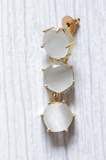 Load image into Gallery viewer, White Natural Hexagon Gemstone Gold Plated 3-Layer Dangler Earrings
