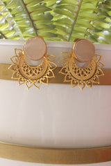 Rose Quartz Rough Natural Gemstone Gold Plated Stud Earrings