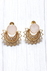 Rose Quartz Rough Natural Gemstone Gold Plated Stud Earrings