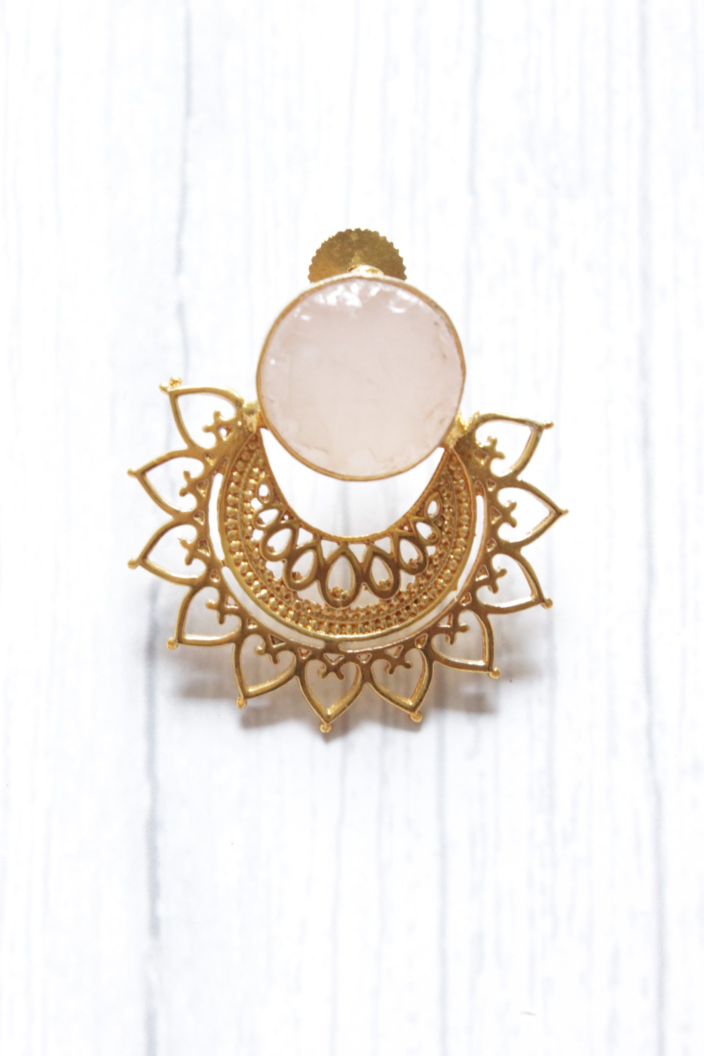 Rose Quartz Rough Natural Gemstone Gold Plated Stud Earrings