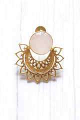 Rose Quartz Rough Natural Gemstone Gold Plated Stud Earrings
