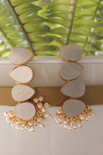 Load image into Gallery viewer, Mother of Pearl Natural Gemstone Gold Plated Ethnic Dangler Earrings
