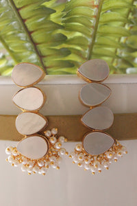 Mother of Pearl Natural Gemstone Gold Plated Ethnic Dangler Earrings