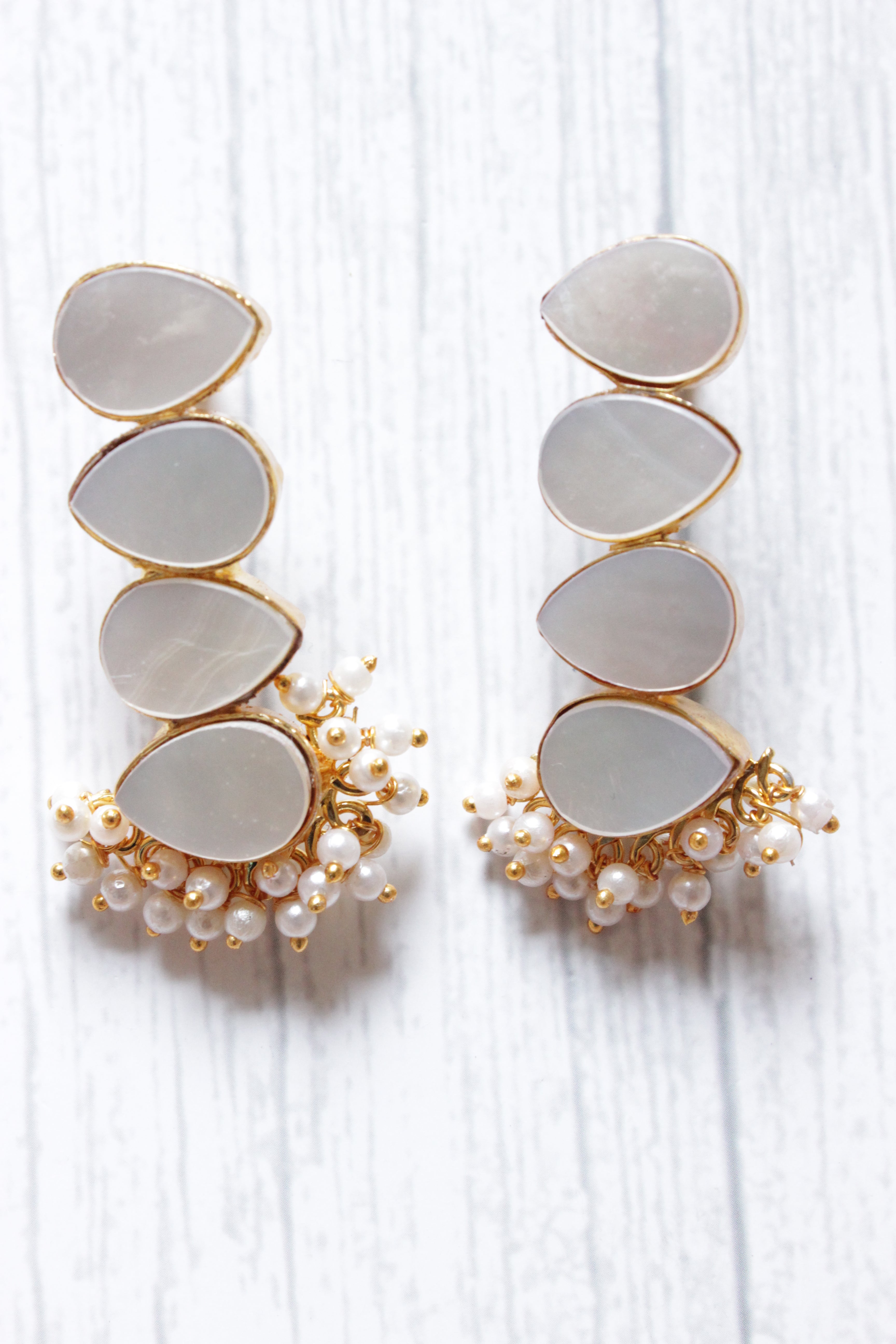 Mother of Pearl Natural Gemstone Gold Plated Ethnic Dangler Earrings