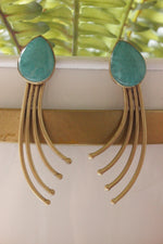 Load image into Gallery viewer, Turquoise Glass Stone Brass Dangler Earrings
