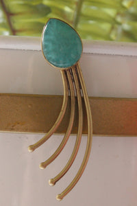 Turquoise Glass Stone Brass Dangler Earrings