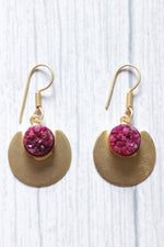 Load image into Gallery viewer, Pink Titanium Natural Druzy Gemstone Centerpiece Gold Plated Dangler Earrings
