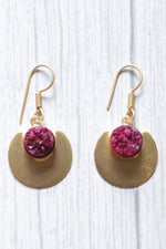 Load image into Gallery viewer, Pink Titanium Natural Druzy Gemstone Centerpiece Gold Plated Dangler Earrings
