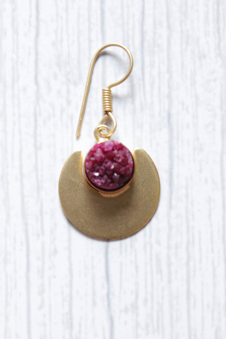 Pink Titanium Natural Druzy Gemstone Centerpiece Gold Plated Dangler Earrings