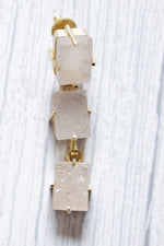 Load image into Gallery viewer, White Quartz Gemstone Gold Plated 3 Layer Dangler Earrings
