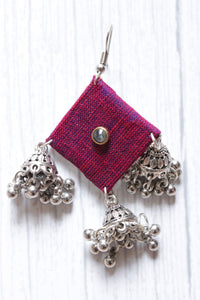 Handcrafted Fabric Square 3 Jhumka Earrings