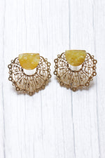 Load image into Gallery viewer, Yellow Titanium Druzy Natural Gemstone Gold Plated Intricately Detailed Stud Earrings
