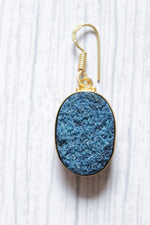 Load image into Gallery viewer, Blue Titanium Druzy Natural Gemstone Gold Plated Hook Earrings

