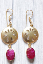 Load image into Gallery viewer, Ruby Corundum Gemstone Gold Plated Drop Dangler Earrings
