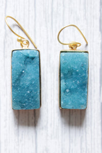Handmade Blue Natural Sugar Druzy Gemstone Gold Plated Hook Earrings