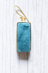 Handmade Blue Natural Sugar Druzy Gemstone Gold Plated Hook Earrings