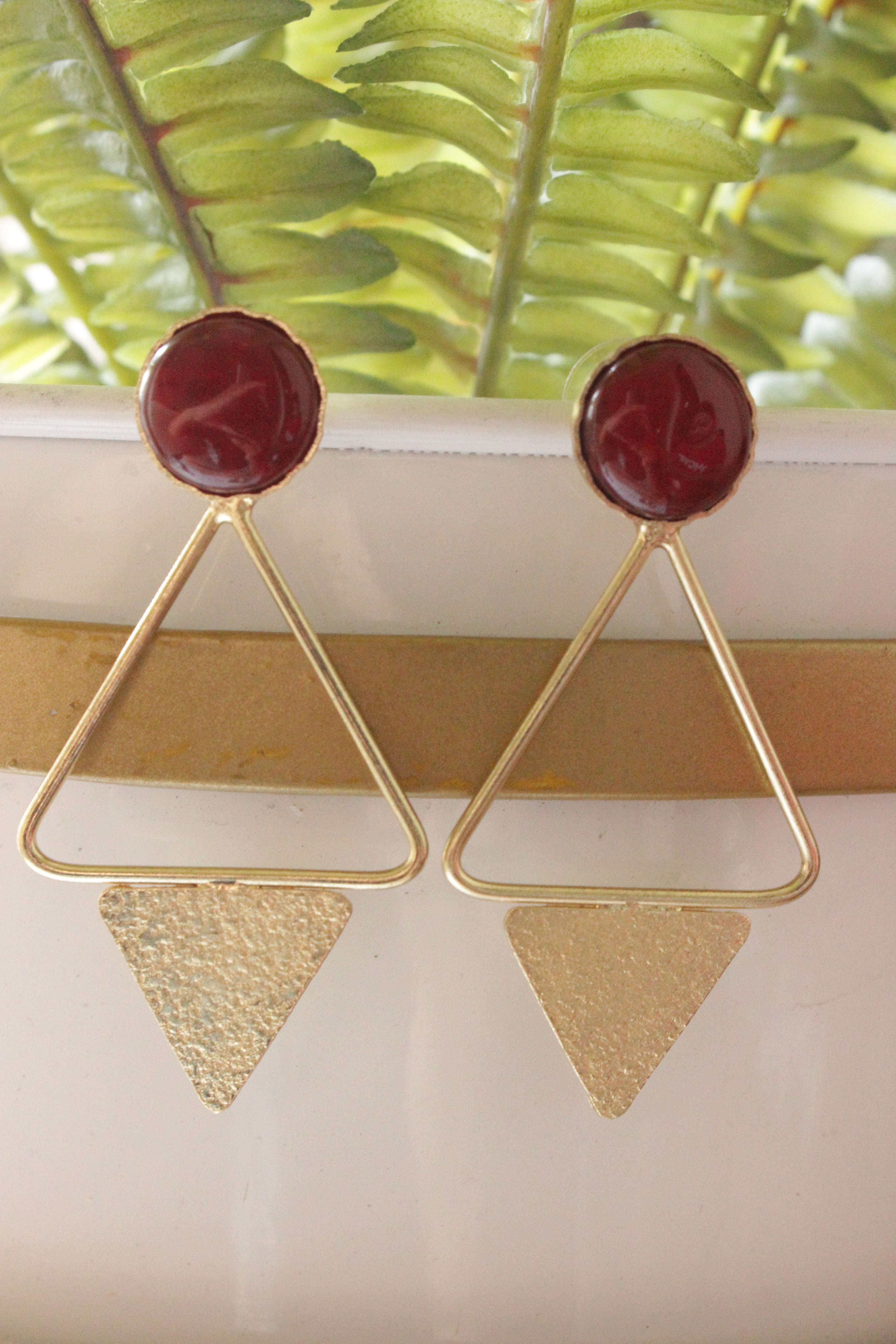Ruby Natural Stone Brass Contemporary Earrings