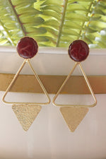 Load image into Gallery viewer, Ruby Natural Stone Brass Contemporary Earrings
