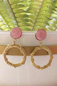 Pink Natural Stone Brass Contemporary Hoop Earrings