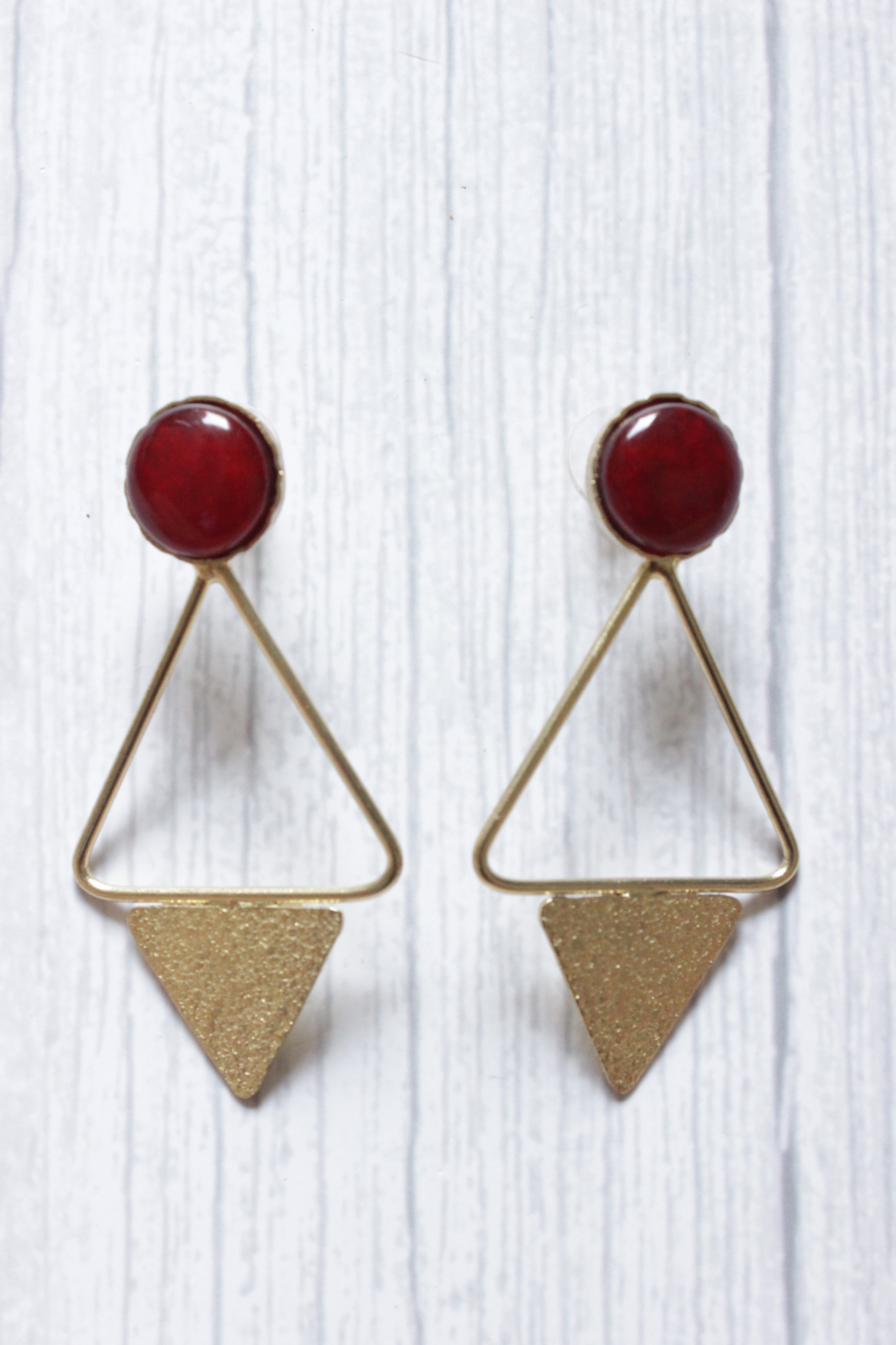 Ruby Natural Stone Brass Contemporary Earrings